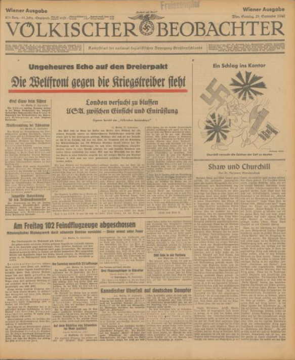 Völkischer Beobachter Front Pages: September 1940.